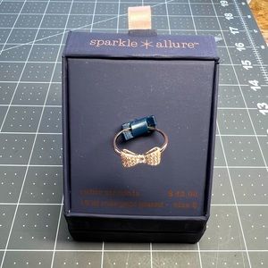 Sparkle & Allure rose gold bow tie ring w/ cubic zirconia stones - size 8